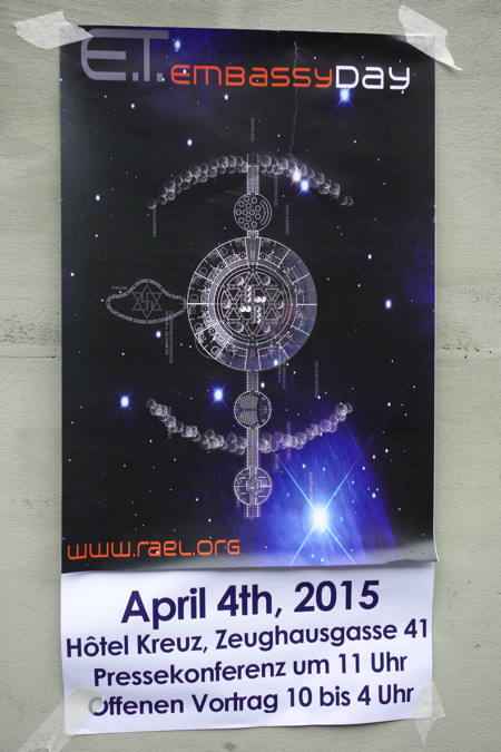 — Affiche Raélienne — 4 Avril: Jour de l'Ambassade des ETs — Berne —