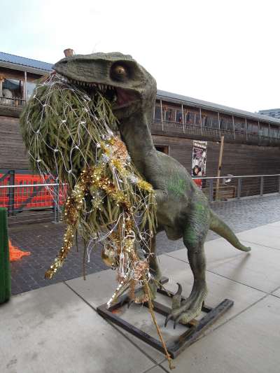 — Maquette de T-rex devant l'arche de Noé sur les bords du Rhin — Cologne —