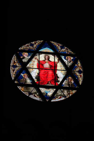— Fensterverglasung - Basler Muenster Christus —  — Vitrail en Rosace de la cathédrale "Christ en majesté" côté cloître - Bâle/Basel —