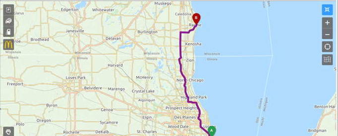 Carte ViaMichelin Chicago-Racine