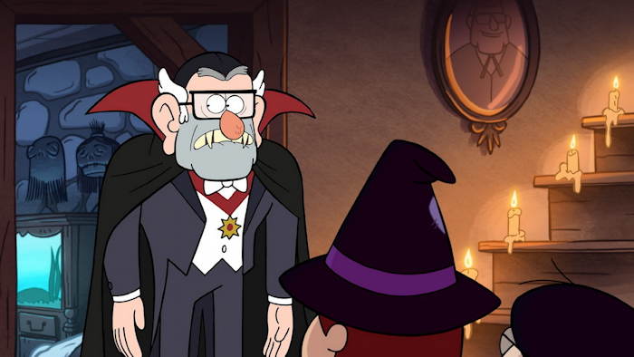 Grand Tonton Stan/Satan grimé en comte Dracula  Capture d'écran: série ©"Gravity Falls" créée par Alex Hirsch