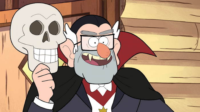 Grand Tonton Stan/Satan grimé en comte Dracula  Capture d'écran: série ©"Gravity Falls" créée par Alex Hirsch