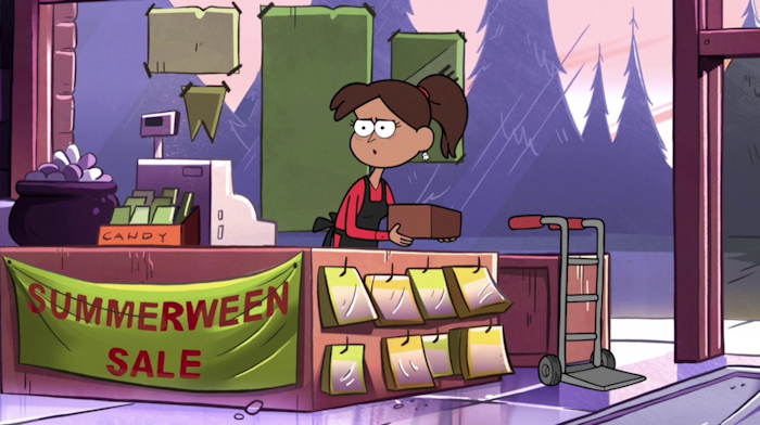 Employée à la caisse dans le Summer superstore  Capture d'écran: série ©"Gravity Falls" créée par Alex Hirsch