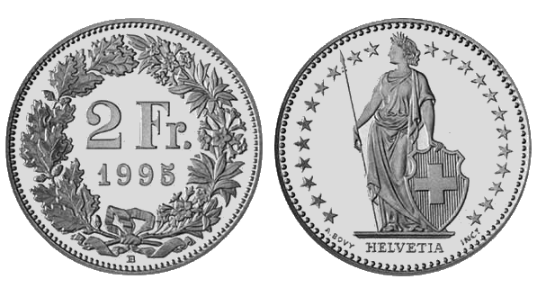 Helvetia sur la pièce de 2 Fr.