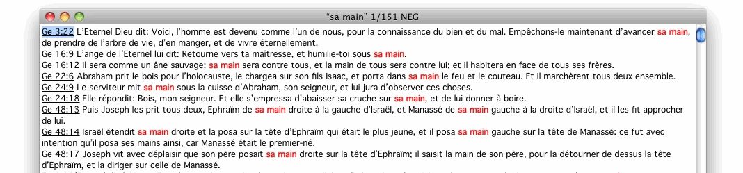 Occurrences sa main dans la Bible