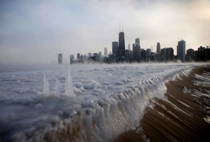 Rives gelées du Lac Michigan à Chicago en Janvier 2014