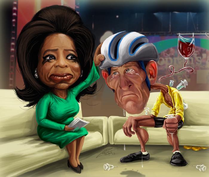 Dessin satirique de la "Confession" de Lance Armstrong auprès de Oprah Winfrey