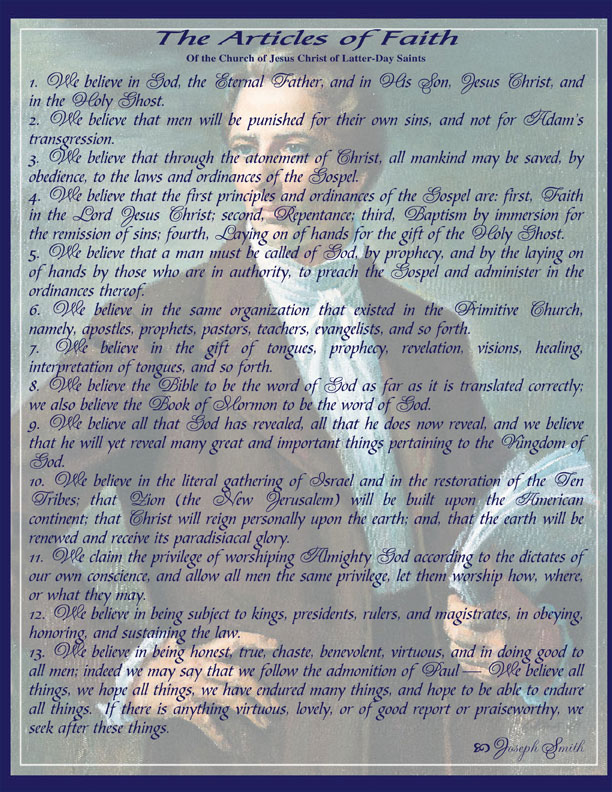 Les 13 articles de foi selon Joseph Smith à l'origine de la création de l'église des saints des derniers jours ou Mormons
