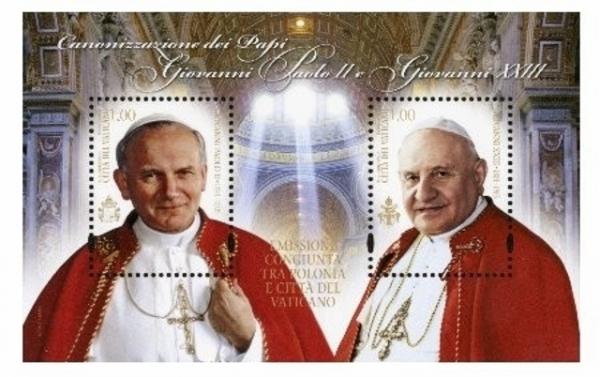 Bloc philatélique à l'occasion de la canonisation des papes Jean XXIII et Jean Paul II (Poste du Vatican) 