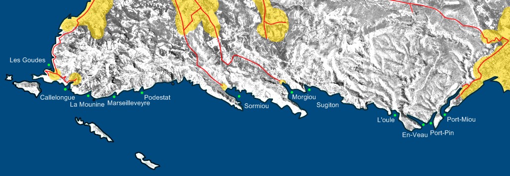 Carte des calanques de Marseille à Cassis.