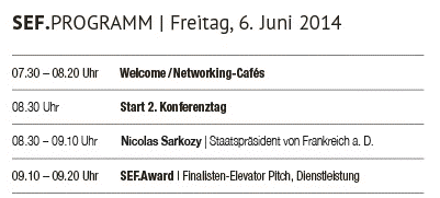 Programme du SEF (Forum Economique Suisse) au 6 Juin 2014