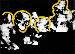 la tête de Juan Diego Cuauhtlatoatzin  serait visible dans l'œil de l'apparition "mariale"  comme peinte sur la tunique du "contacté"