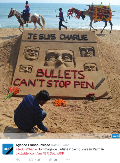 Sculpture de sable Charlie Hebdo
