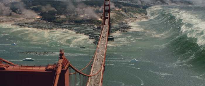 Capture d'écran du Golden Gate à San Francisco dans le film "San Andreas"