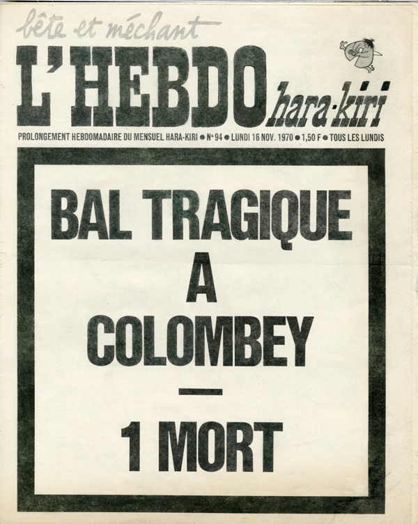 Couverture: Hebdo Hara-Kiri n°94 du lundi 16 novembre 1970