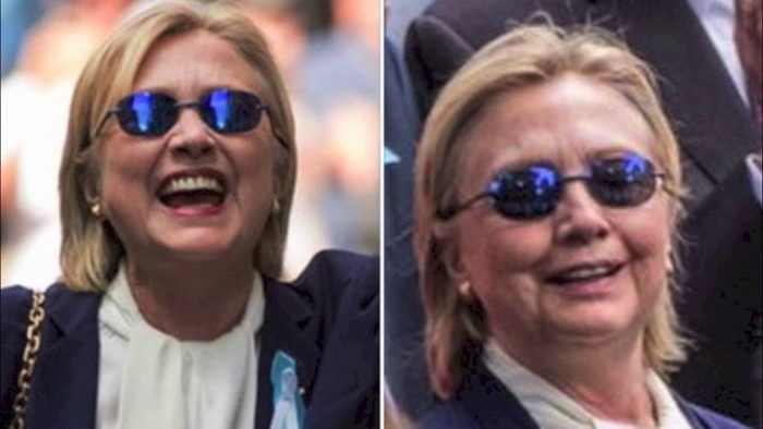 A gauche, Hillary Clinton 90 minutes après le cliché de droite