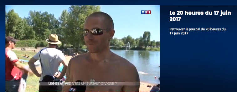Interview plage du plan d'eau à Cournon  Capture d'écran JT TF1 20:00 du 17 Juin 2017