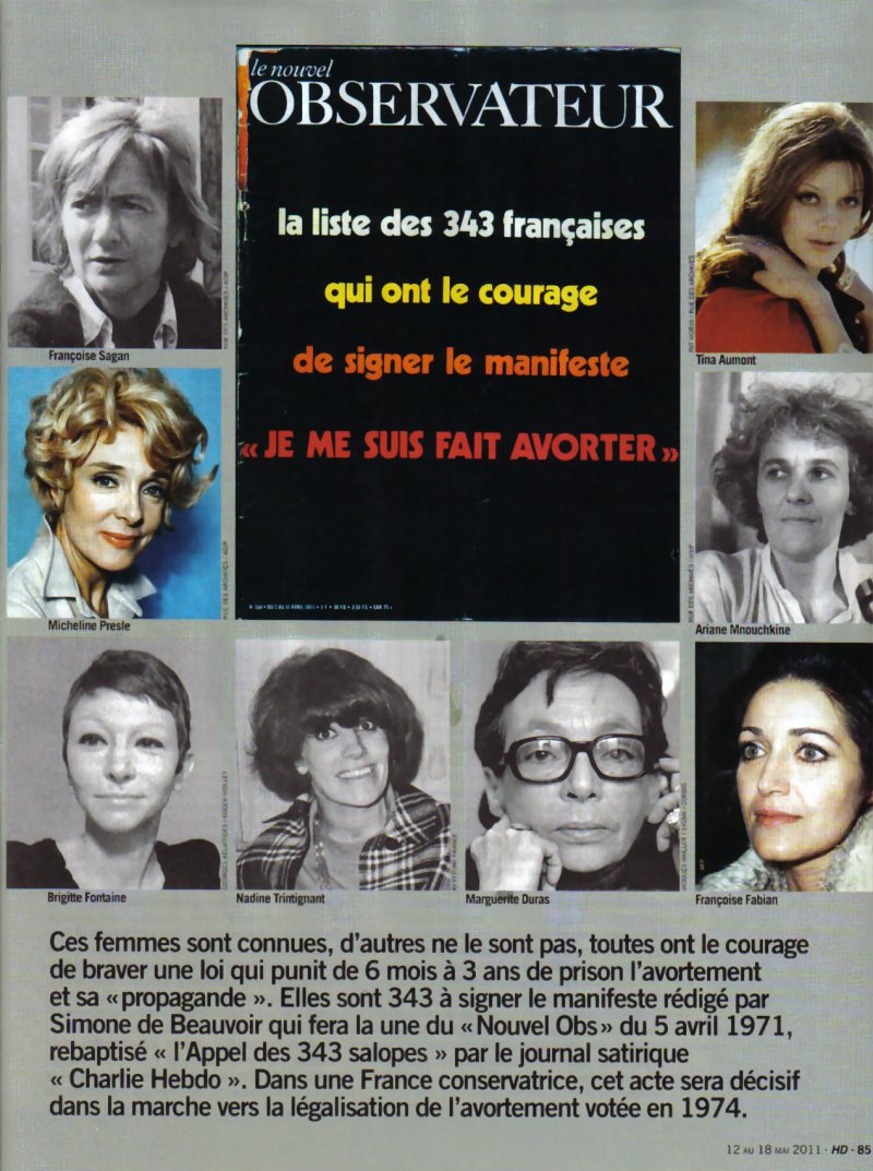 Liste des 343 Françaises  qui avaient signé le manifeste "Je me suis fait avorter"