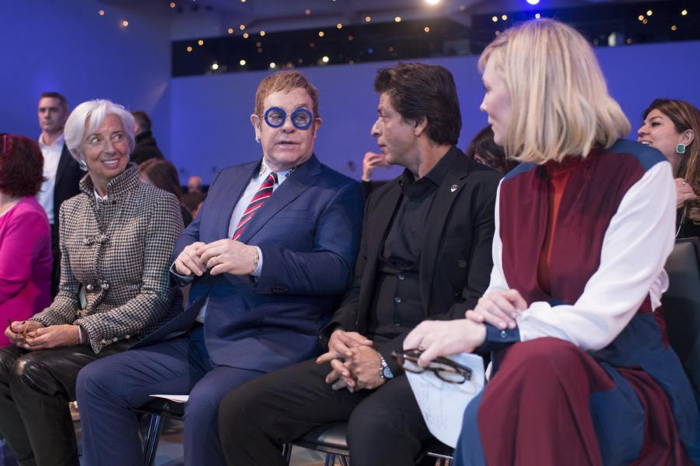 Christine Lagarde, Sir Elton John, Shah Rukh Khan et Cate Blanchett le 23 Janvier 2018 à Davos