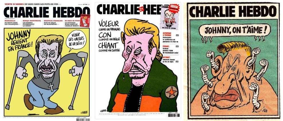 Trois couvertures de Charlie Hebdo avec Johnny Hallyday en "vedette"