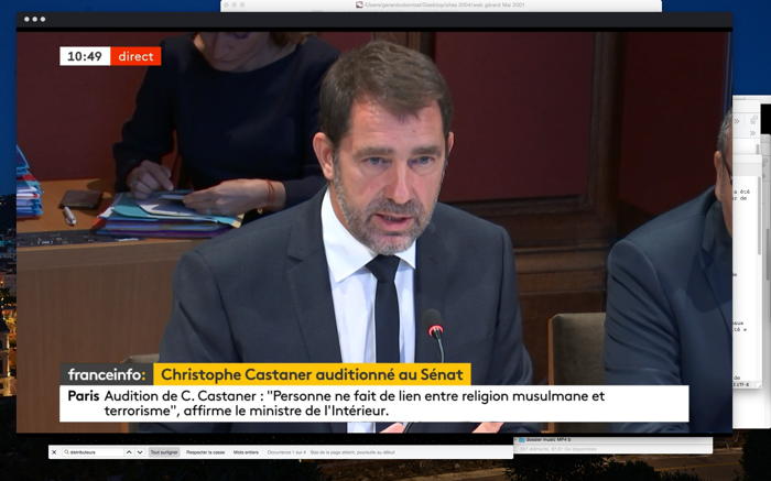 "Capture d'écran: retransmission télévisée par France info TV et Internet (Molotov)"