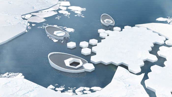 Unités mobiles sous-marines productrices d'icebergs en forme d'hexagones