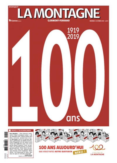 La Une de La Montagne pour ses 100 ans. | La Montagne