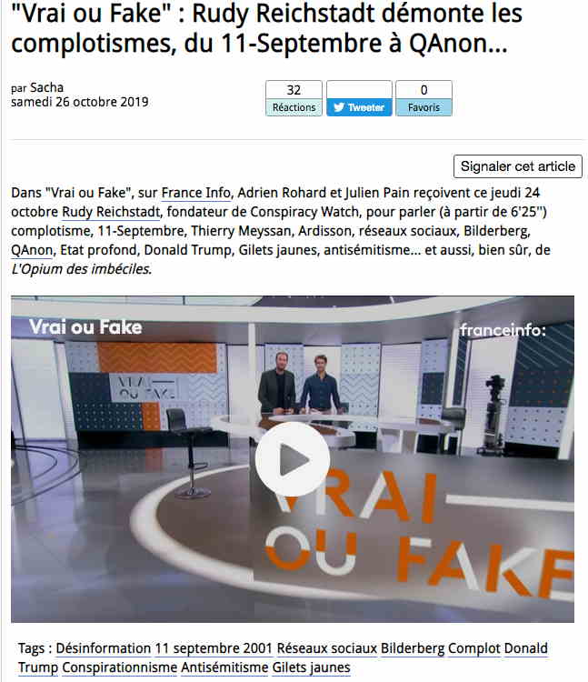 Capture d'écran Franceinfo TV rubrique "Vrai ou Fake" des 26 et 29/10/2018 