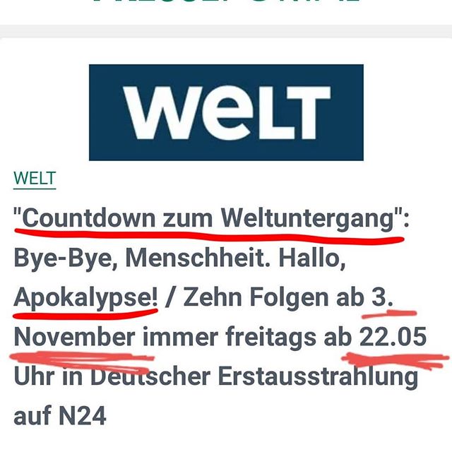 Diffusion du "Weltuntergang" ("Fin des temps") en Allemagne depuis le 3/11/2017