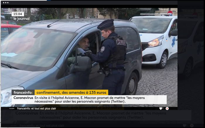 Capture d'écran de Franceinfo: contrôle d'attestations de dérogations