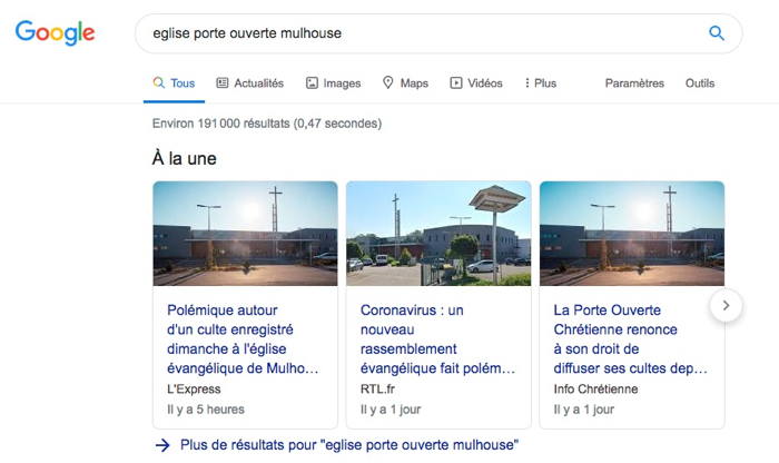 Recherche Google sur L'Église La Porte Ouverte