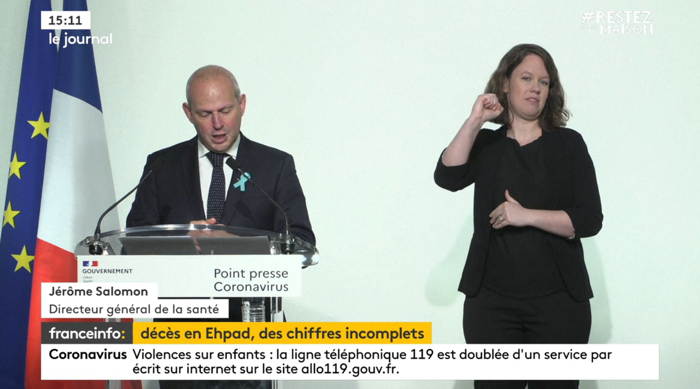 Intervention quotidienne de Jérôme Salomon  Capture d'écran Franceinfo: 3 Avril 14e semaine 2020