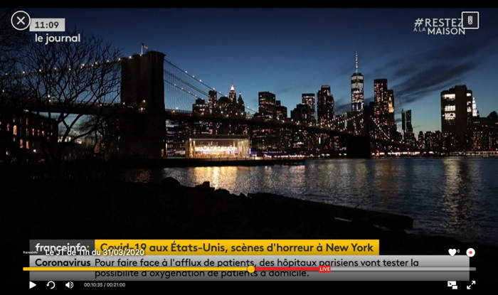 Vue de New York de nuit  Capture d'écran Franceinfo: 14e semaine 2020