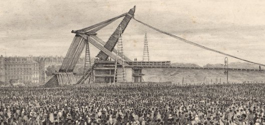 Erection de l'obélisque au centre de la place de la Concorde à Paris