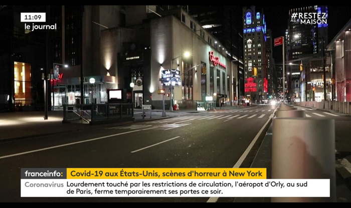 Vue de New York de nuit  Capture d'écran Franceinfo: 14e semaine 2020