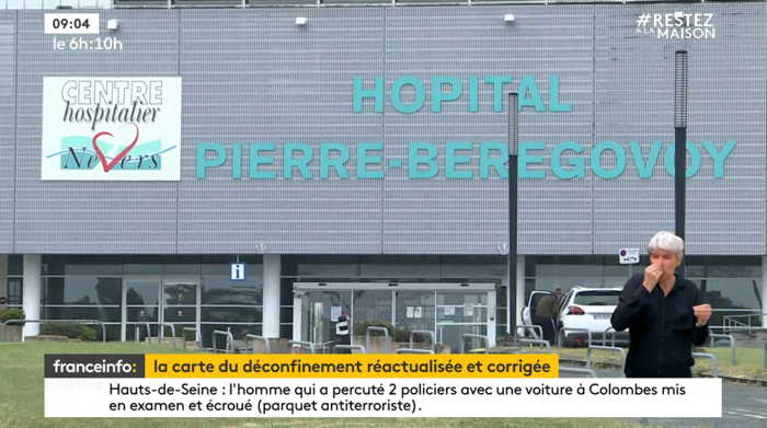 — Capture d'écran Molotov Franceinfo - Hôpital P. Bérégovoy - Nevers - 2 Mai -  Cliquer sur l'image pour obtenir un agrandissement