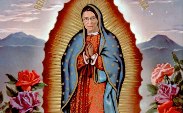 Photomontage: Ruth Bader Ginsburg en mode Vierge de Guadalupe de Mexico
