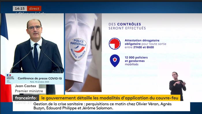 12 000 policiers et gendarmes mobilisés  — Capture d'écran Molotov FRANCEINFO - Octobre 2020 —