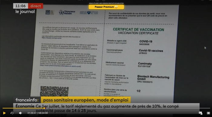 — Capture d'écran Molotov Franceinfo - Juin 2021 —