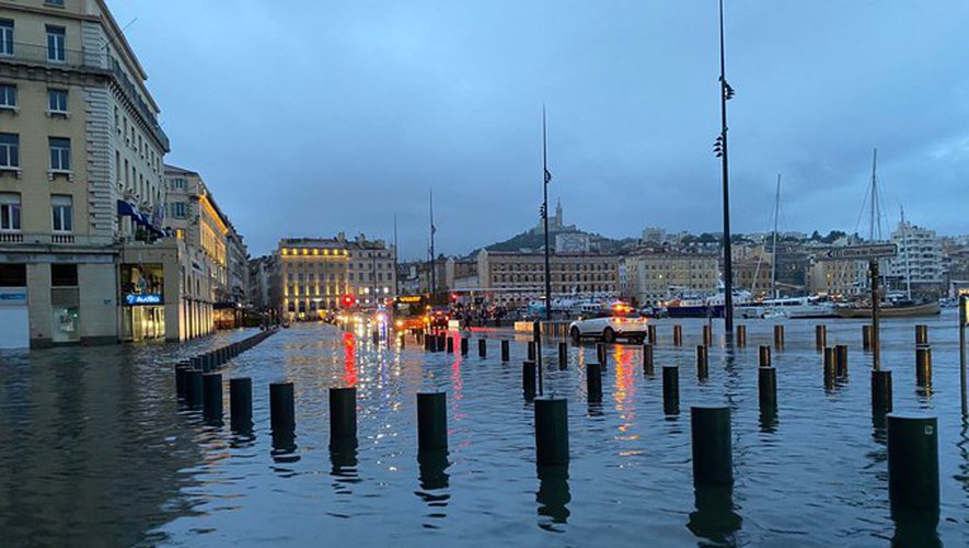 Le vieux port inondé à Marseille le 4 Octobre 2021