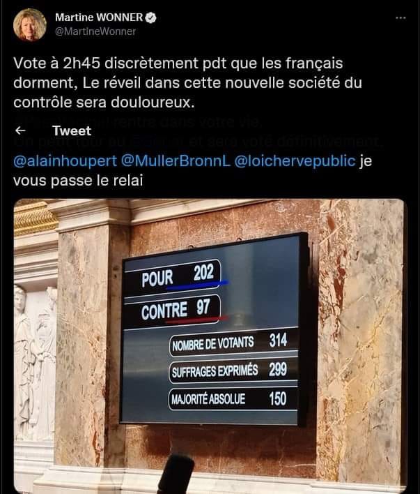 314 ou le nombre de votants à l'Assemblée pour le vote concernant le pass va/c/c/inal
