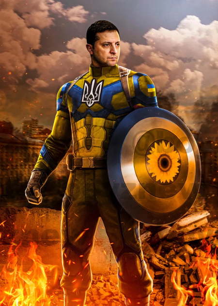 Le président Volodymyr Zelensky en Captain Ukraine.• Crédits : @boyznew sur reddit