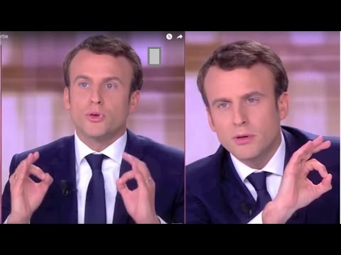 E. Macron flashant le double signal satanique digital 666 pendant le débat en 2017