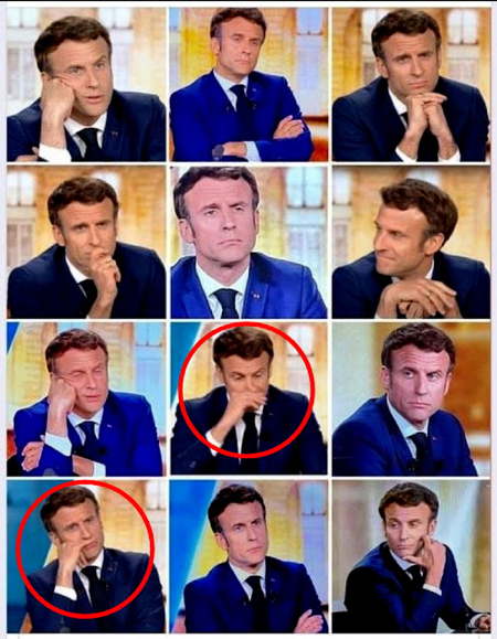 Attitudes d'E. Macron face à Marine Le Pen le 21 Avril 2022