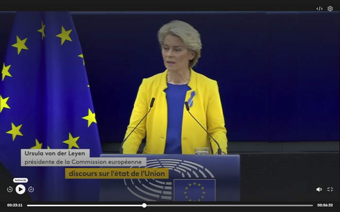 Discours sur l'état de l'Union 2022 de la présidente von der Leyen - 14 septembre 2022 -