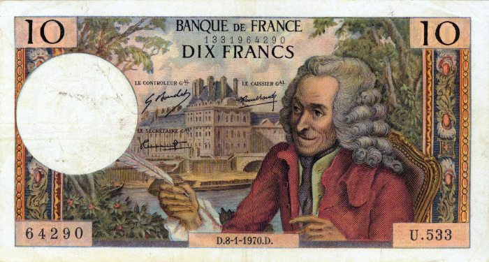 — Ancien billet de Banque "Voltaire" de 10 Francs —