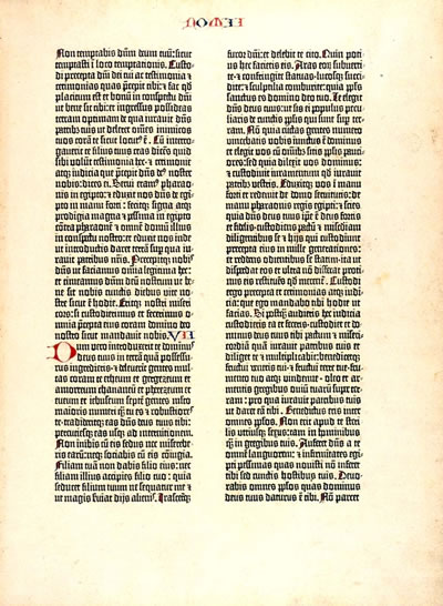 Reproduction d'une page de la Bible B42 de Gutenberg 