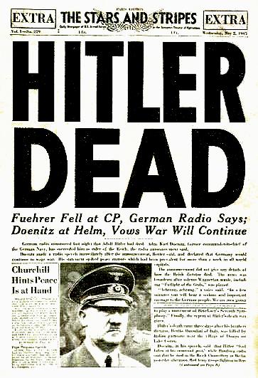 Annonce de la mort d'Hitler en Mai 1945 sur le Stars and Stripes  