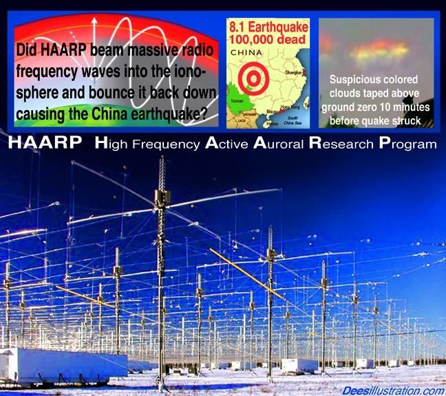 Illustration satirique US concernant HAARP et les seismes qui ont frappé la Chine