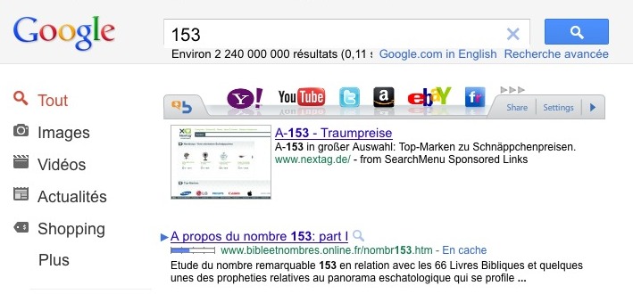 recherche Google sur le nombre 153